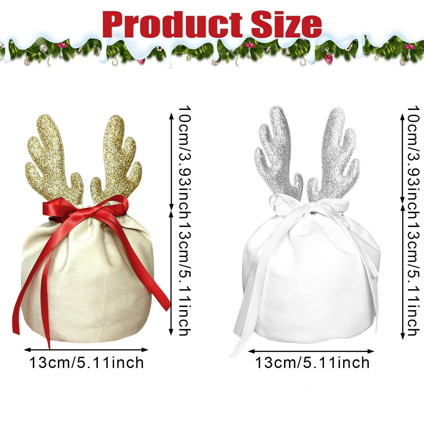 5 Pcs Christmas Antler Gift Bags