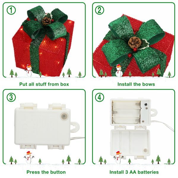 3-Piece Warm White LED Christmas Gift Box Set – ABS Frame