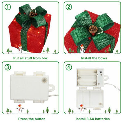 3-Piece Warm White LED Christmas Gift Box Set – ABS Frame