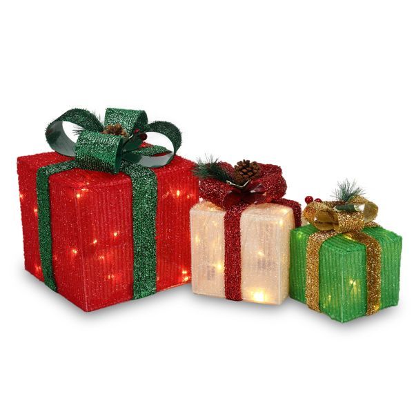 3-Piece Warm White LED Christmas Gift Box Set – ABS Frame