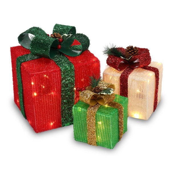 3-Piece Warm White LED Christmas Gift Box Set – ABS Frame