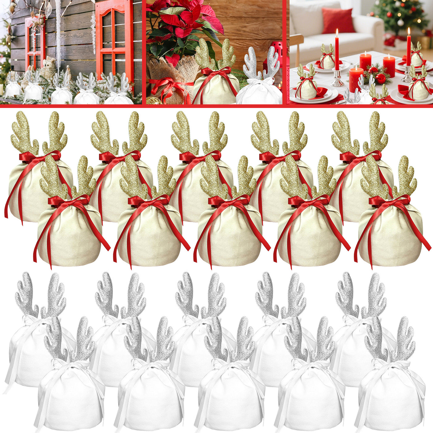 5 Pcs Christmas Antler Gift Bags